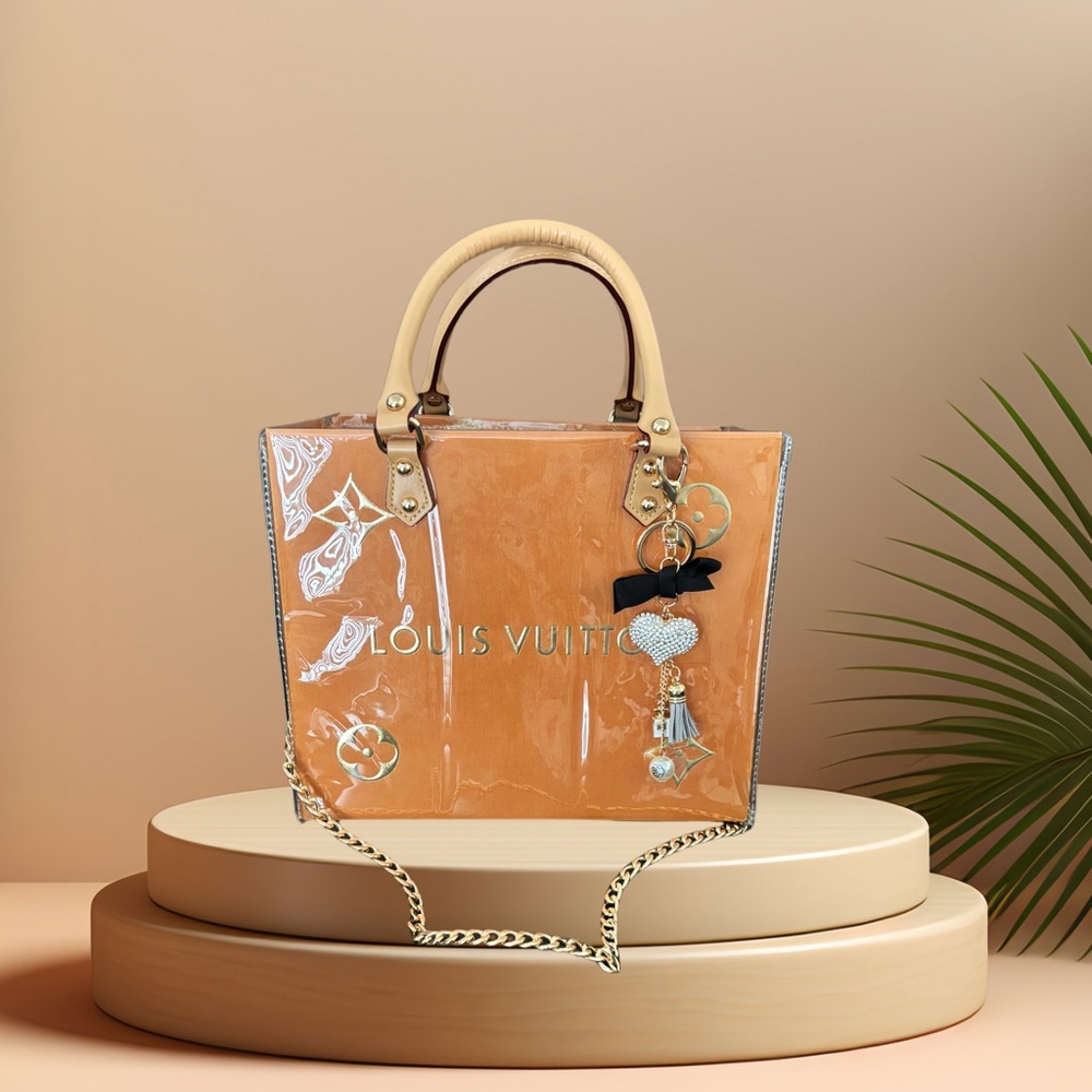 Upcycled shopping bag in clear vinyl handmade